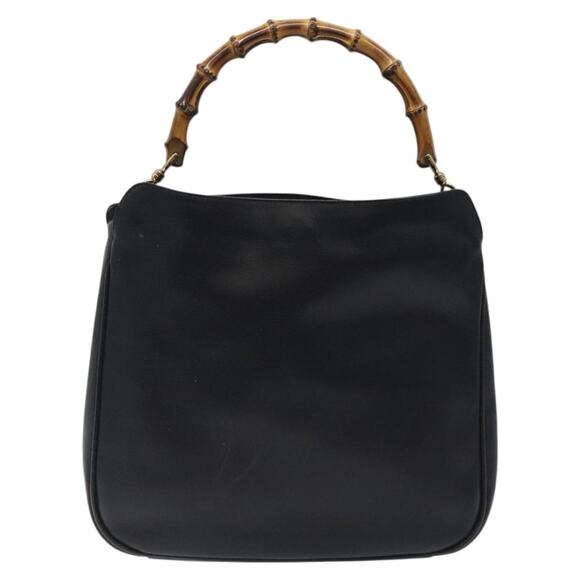 GUCCI Bamboo Hand Bag Leather Black Gold 001 1998 001 1998 - Picture 3 of 12